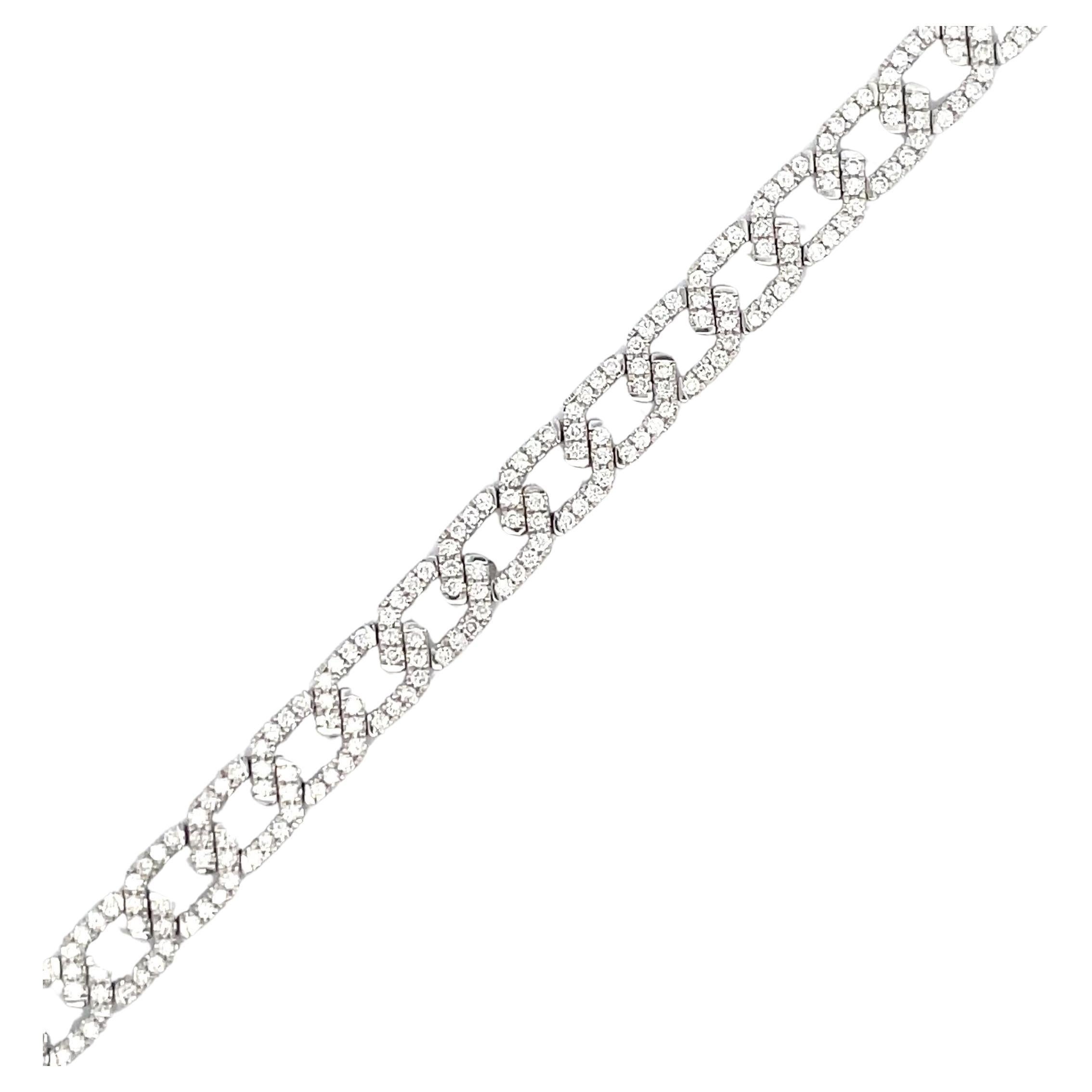 Diamond Hexagon Design Link Bracelet 2.83 Carats 14 Karat White Gold 17.8 Grams For Sale