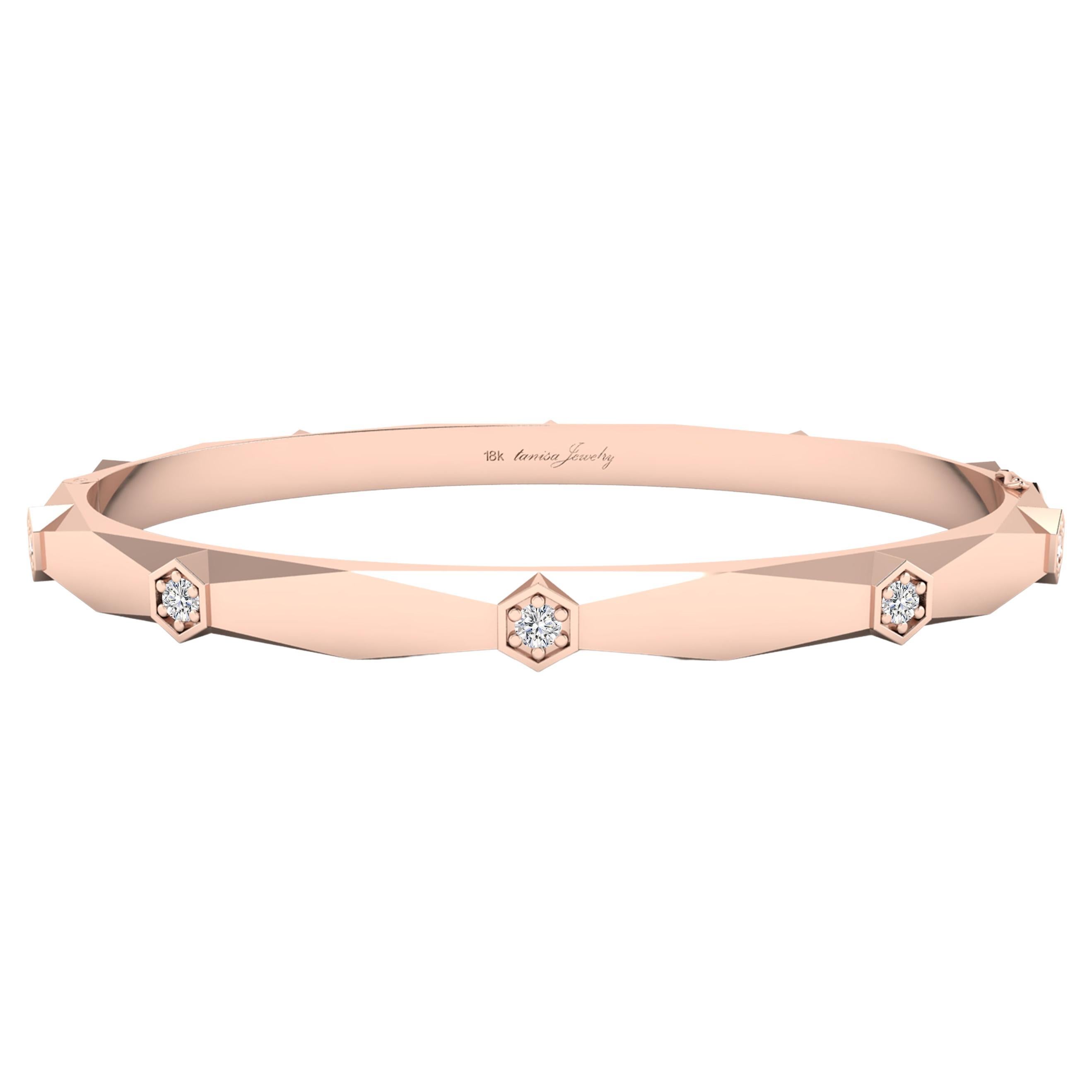 Diamond Hexagon Mirror Bangle in 18 Karat Rose Gold For Sale