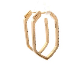 Diamond Hexagon Motif Hoop Earrings 1.95 Carats 14 Karat Yellow Gold