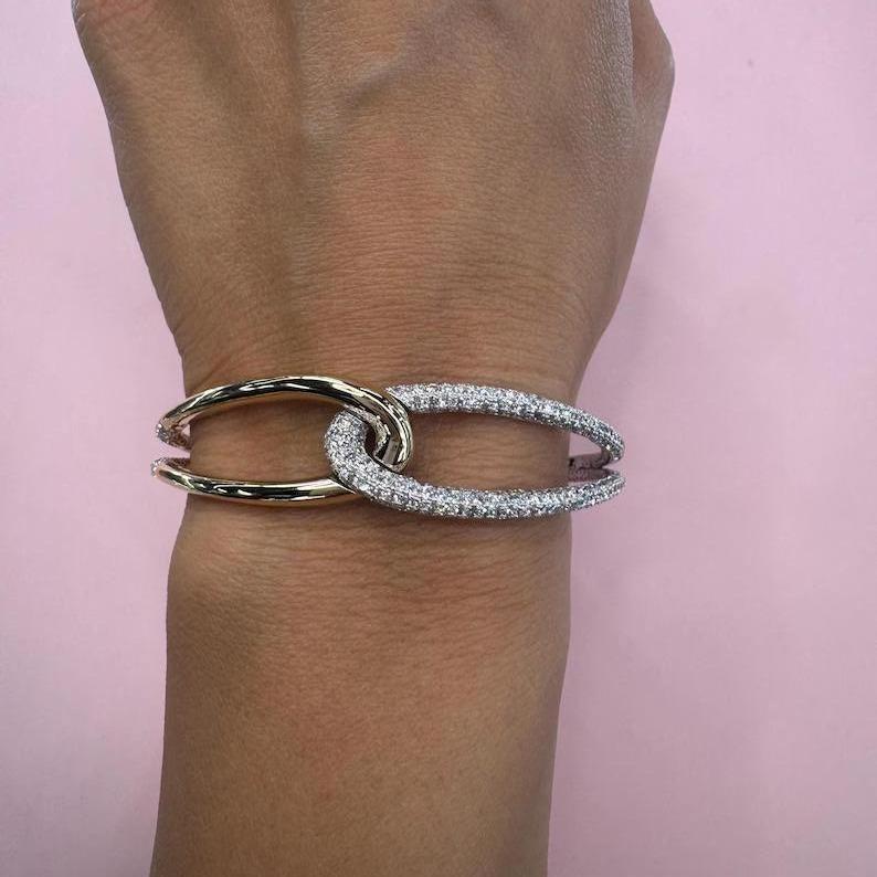 Pulsera Nudo Alto Pulido Diamantes 3,80 Quilates Oro Amarillo 14KT 17 Gramos Contemporáneo en venta