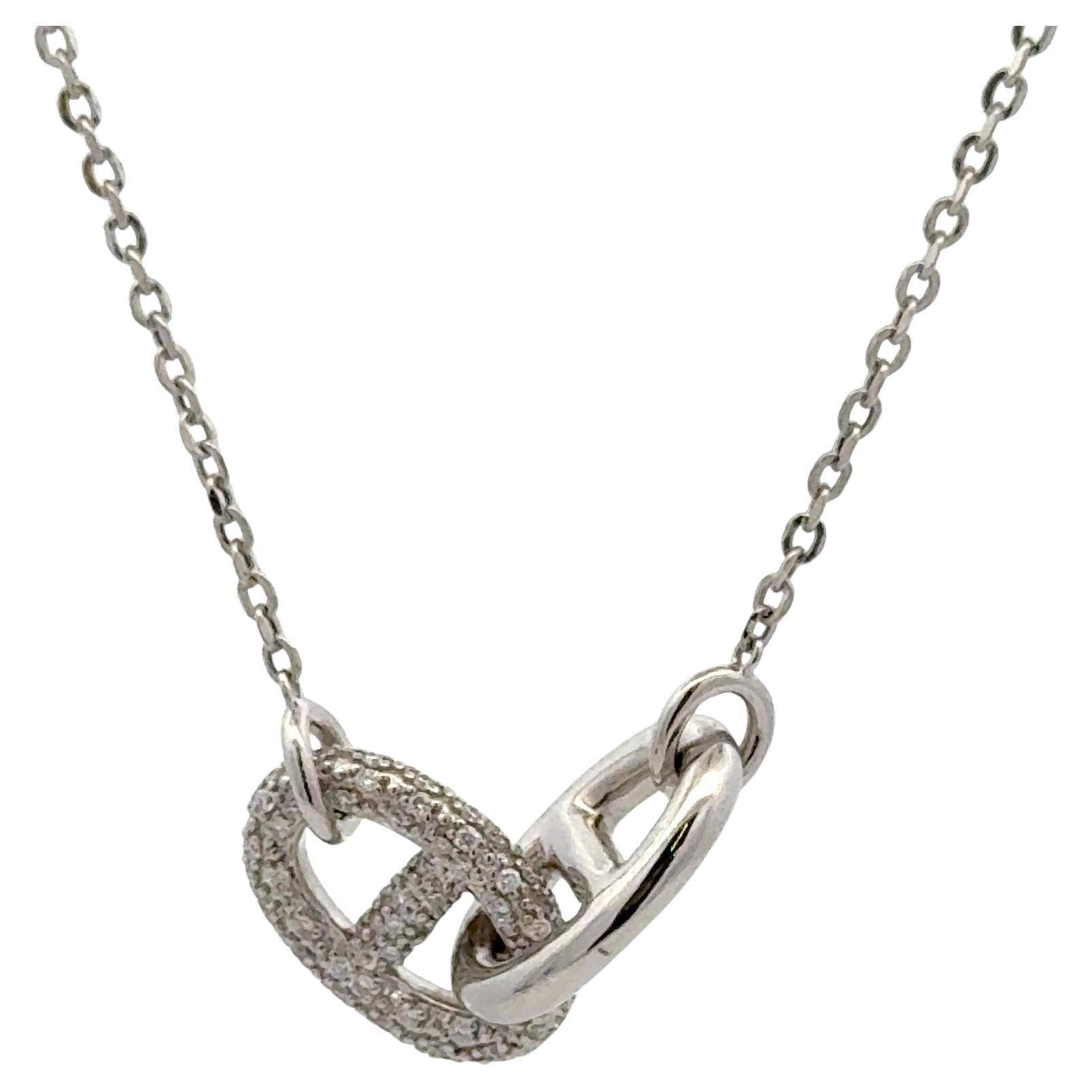 Diamond & High Polished Mariner Double Link Pendant 0.36 Carats 14KT White Gold