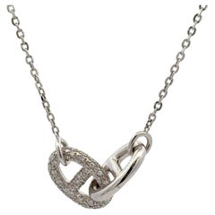 Diamant & hochglanzpolierter Mariner Doppelgliederanhänger 0,36 Karat 14KT Weißgold mit Diamanten