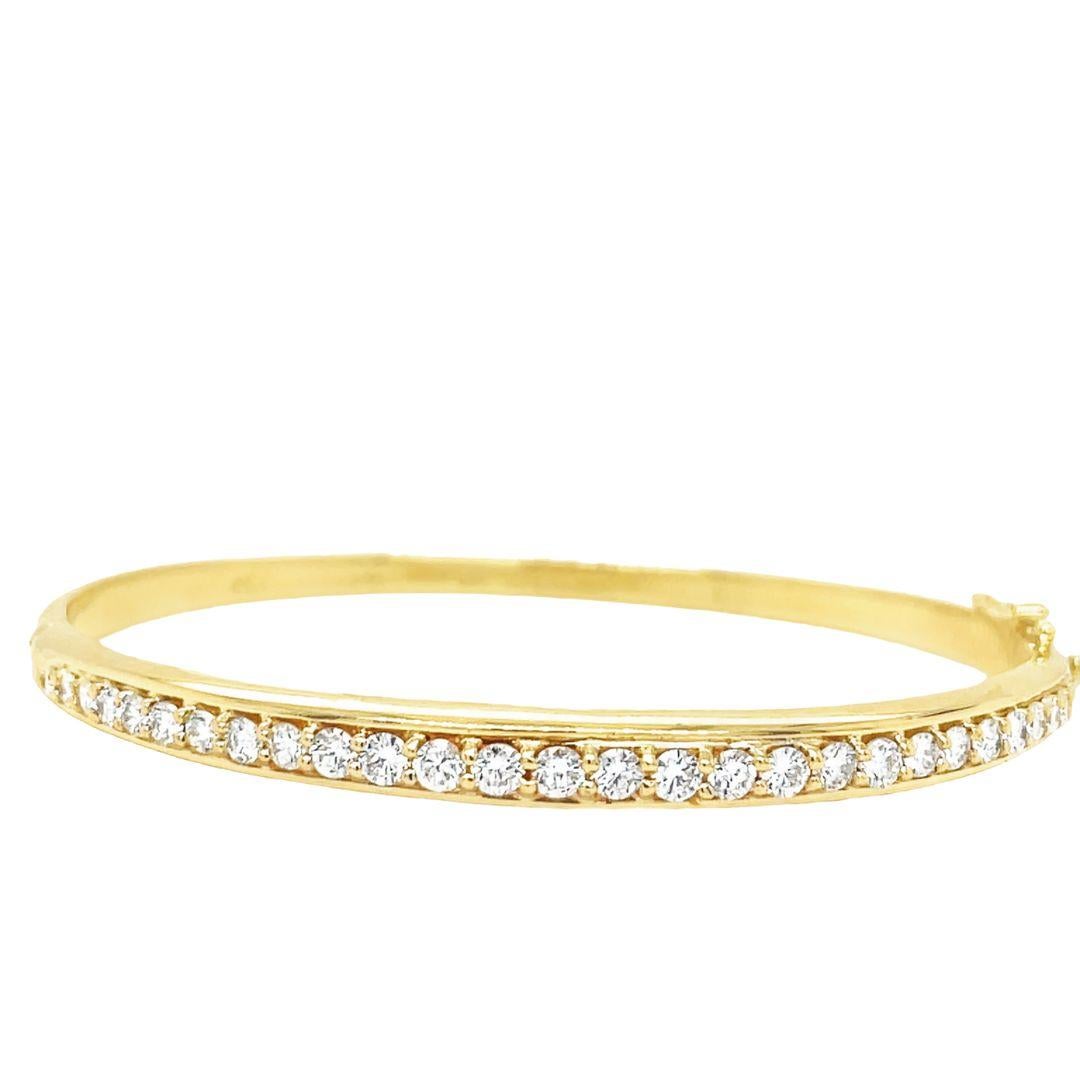 Women's Diamond Hinged Bangle Bracelet in 18K Yellow Gold For Sale
