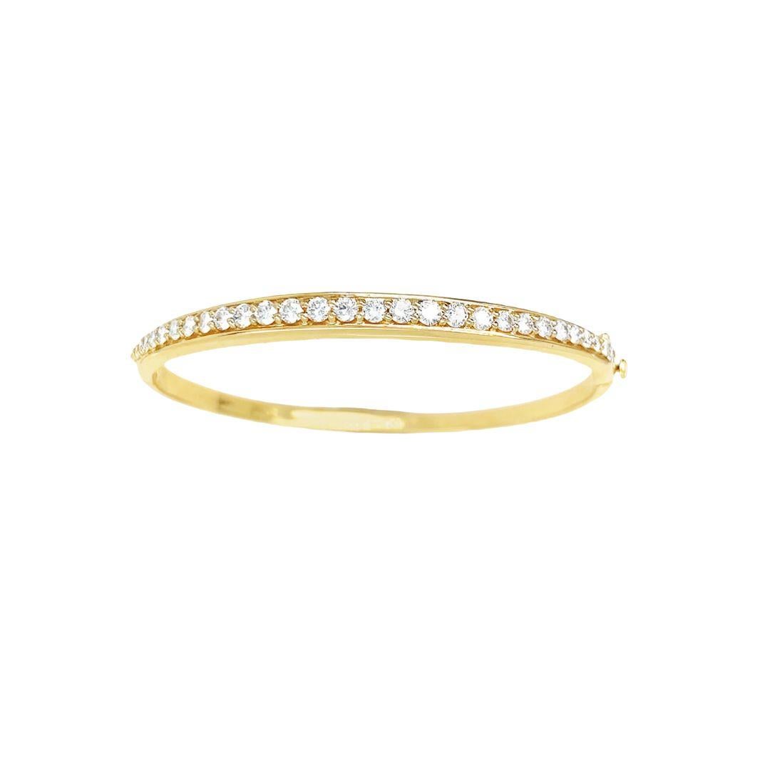 Diamond Hinged Bangle Bracelet in 18K Yellow Gold For Sale 1