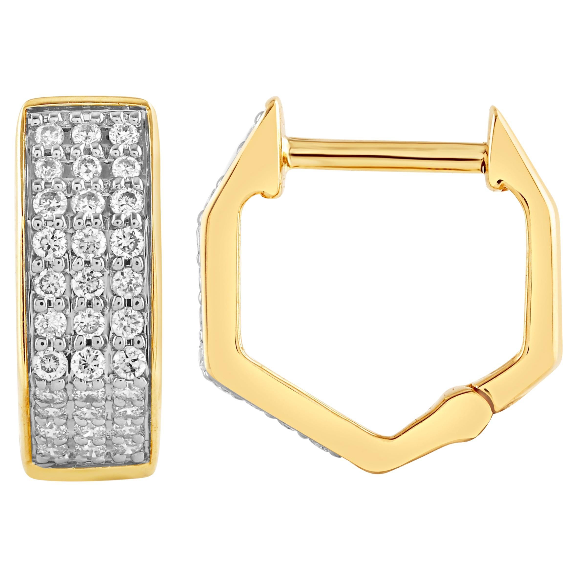 Diamond Honeycomb Gold Hoop Earrings For Sale