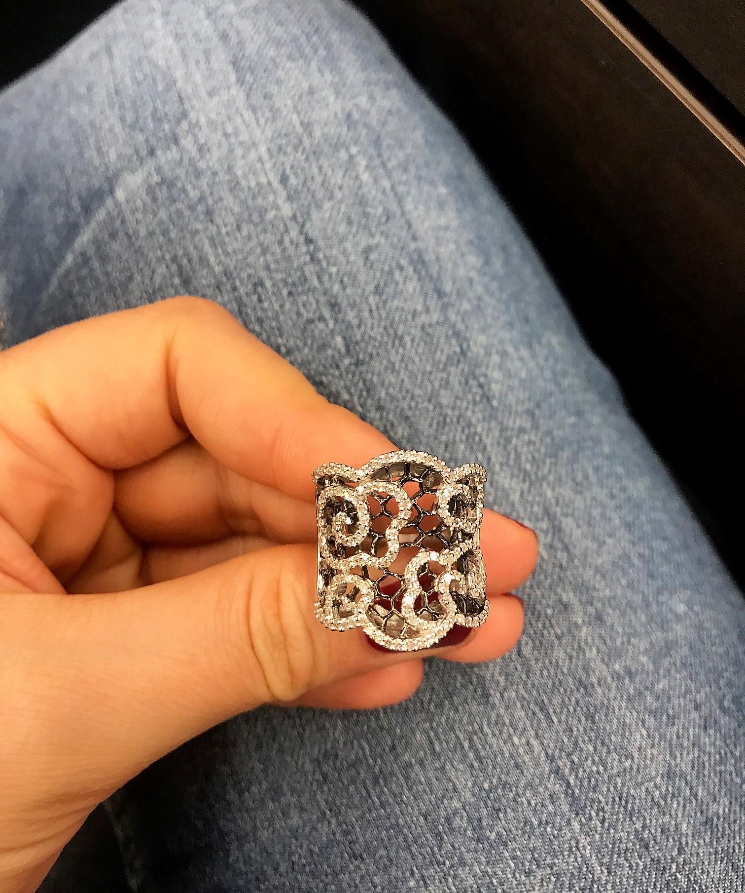 Contemporary Diamond Honeycomb Ring with Black Rhodium 0.80 Carat