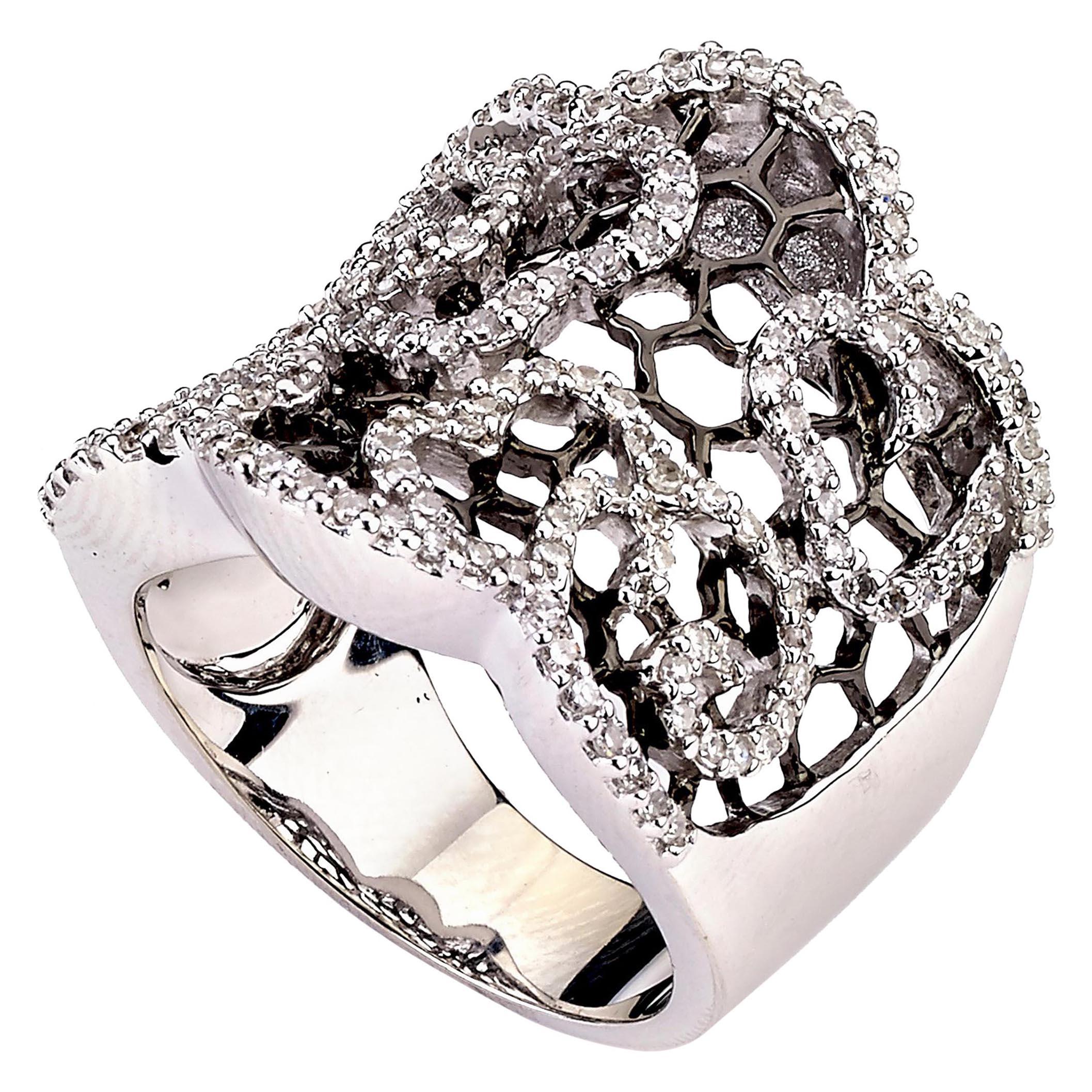 Diamond Honeycomb Ring with Black Rhodium 0.80 Carat