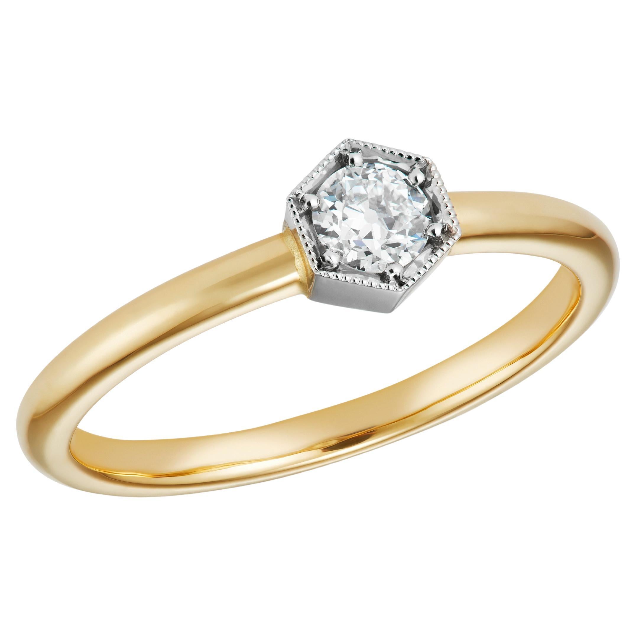 Art Deco Inspired 0.19 Carat Diamond Yellow Gold & Platinum Solitaire Ring For Sale