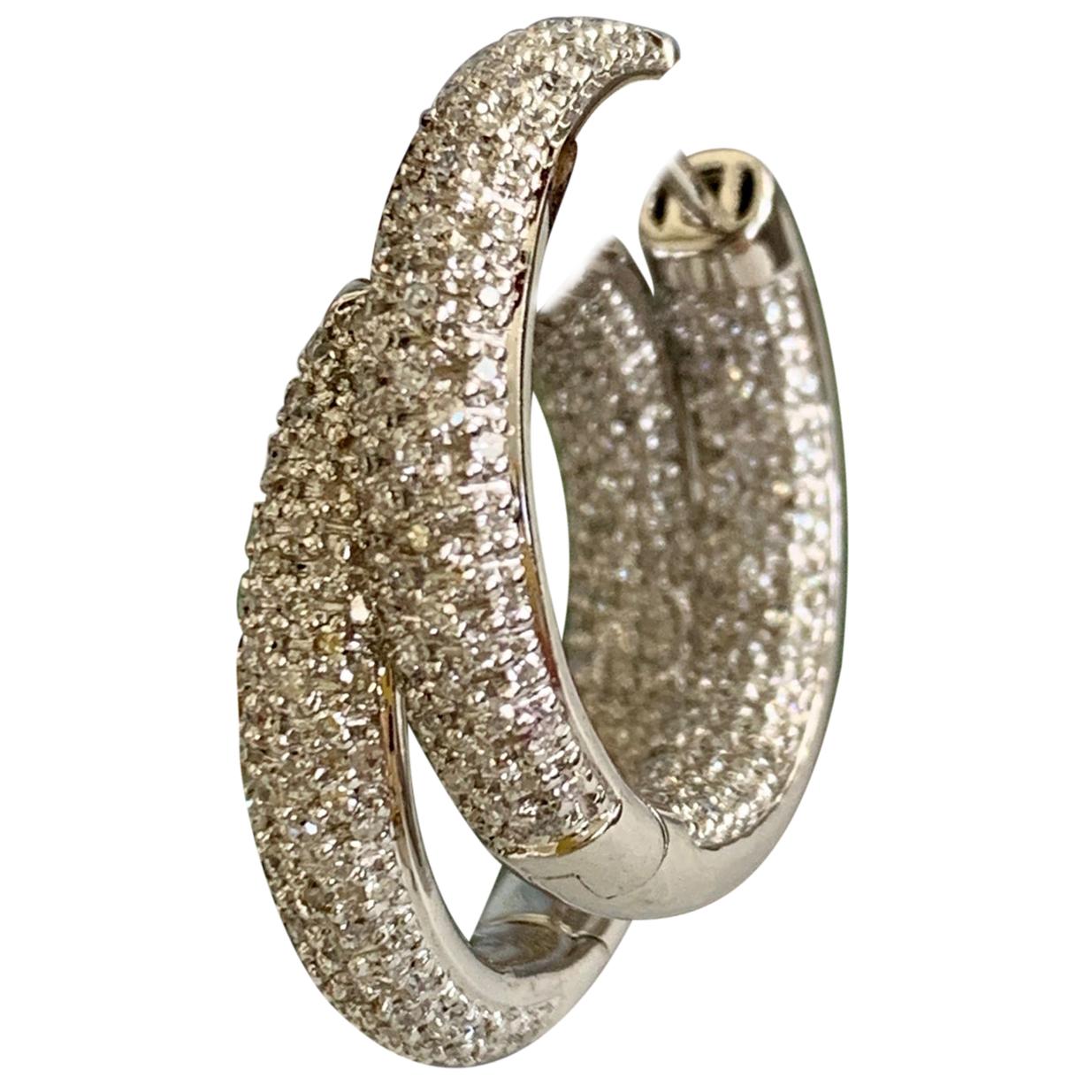 Modern Inside / Outside 14 Karat White Gold Diamond Hussy Earrings For Sale