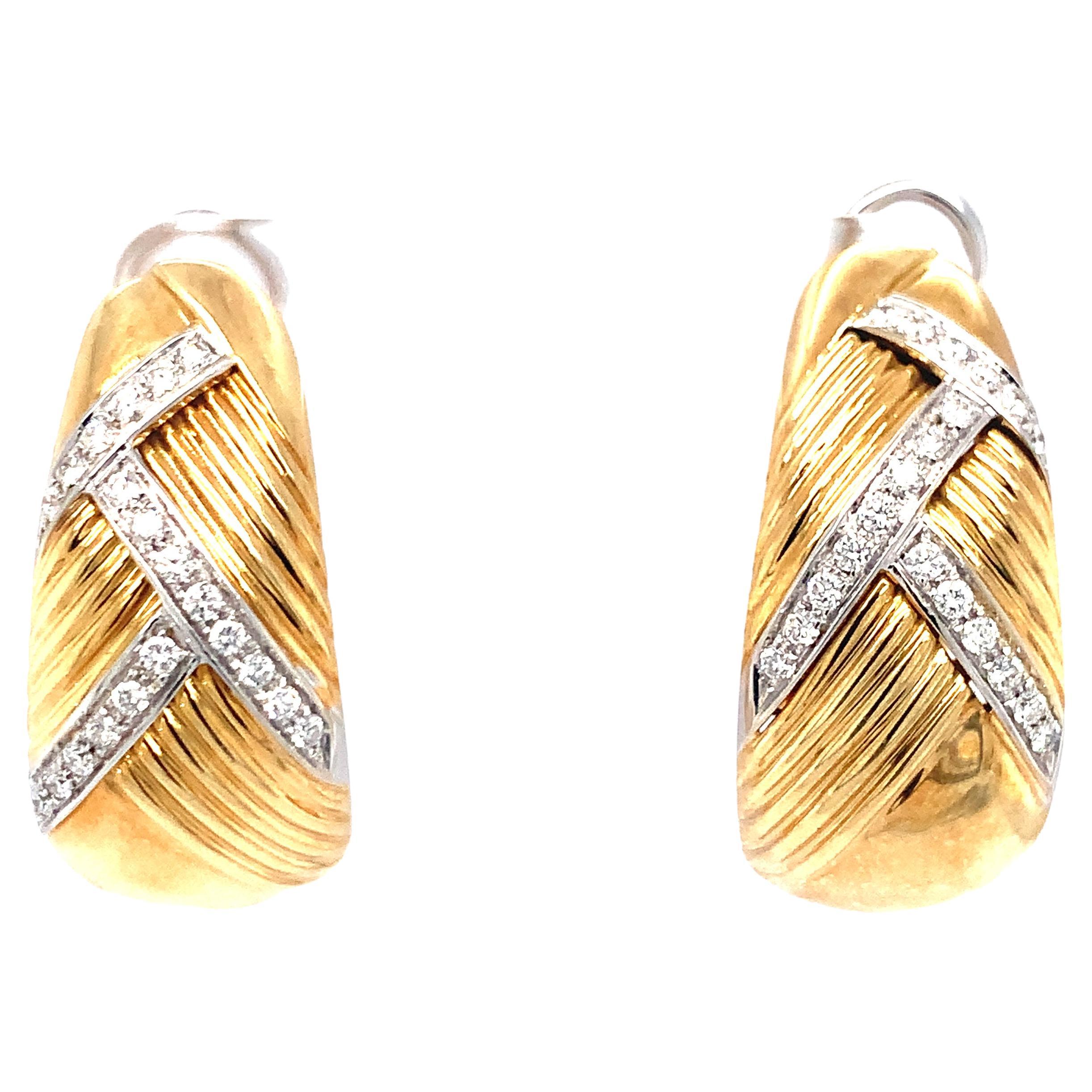 Diamond Hoop 18K Yellow Gold Earrings For Sale