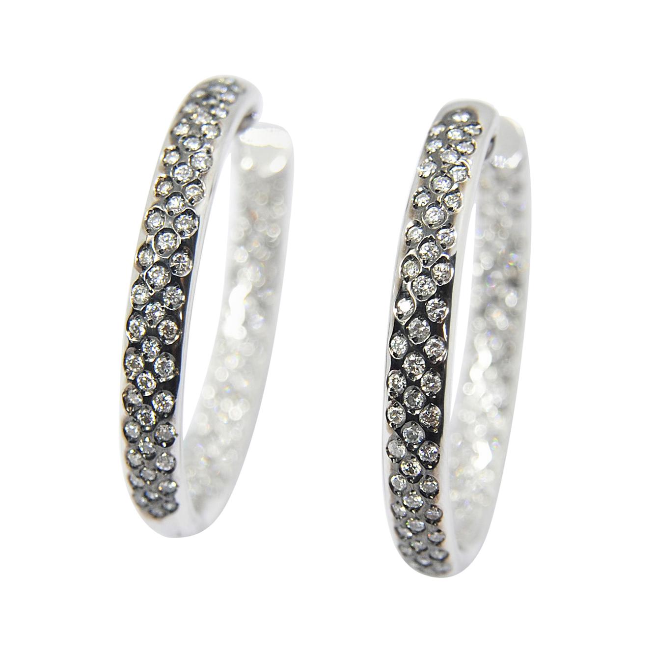 Diamond Hoop Diamond Earrings Totalling 2.20 Carat in 18 Karat White Gold For Sale