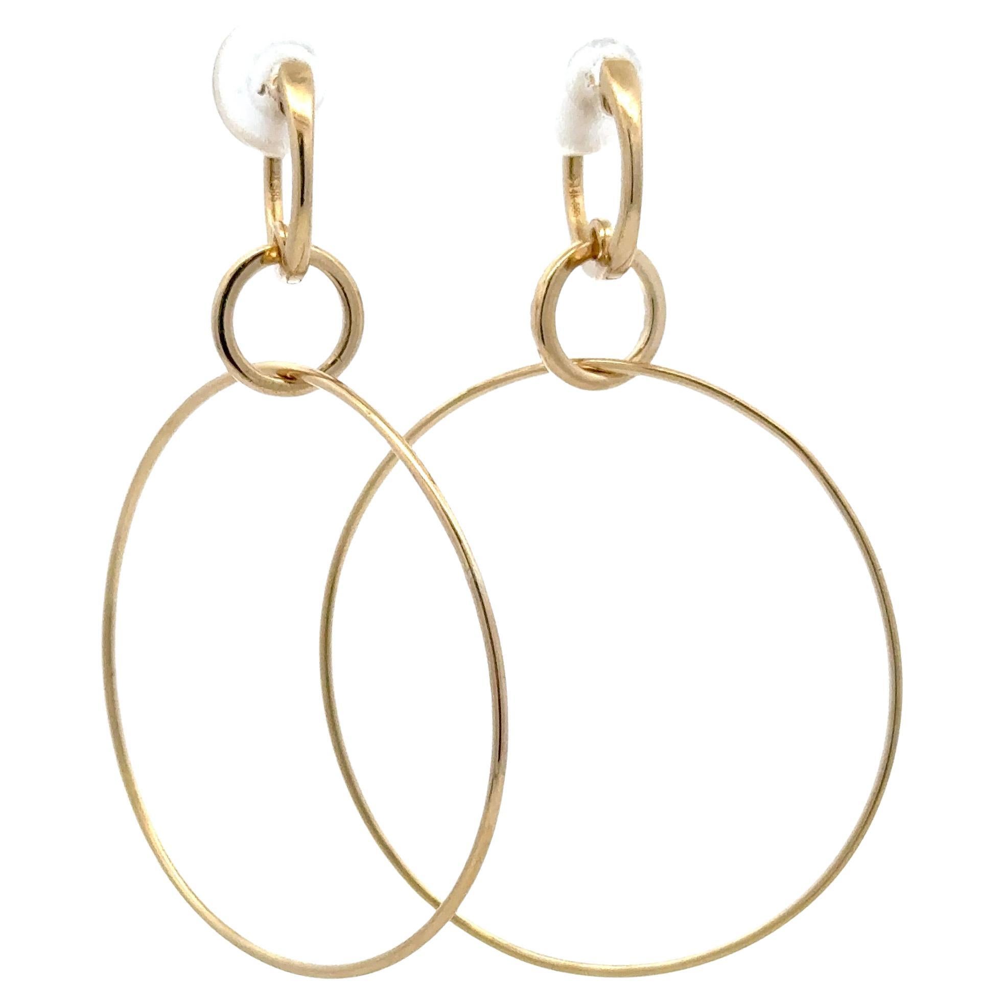 Diamond Hoop Drop Earrings 0.05 Carats 14 Karat Yellow Gold Neuf - En vente à New York, NY