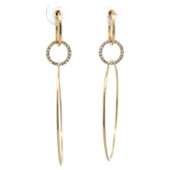 Diamond Hoop Drop Earrings 0.05 Carats 14 Karat Yellow Gold