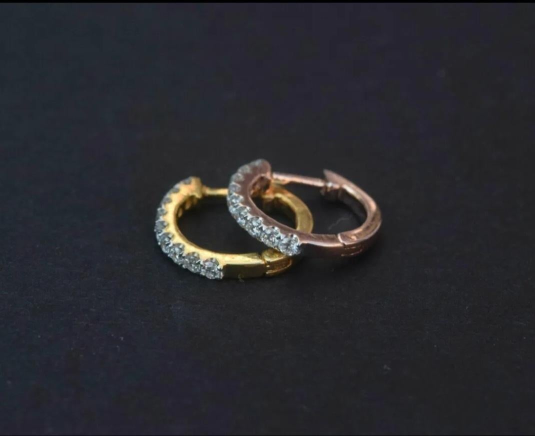 Diamant-Creolen-Ohrring 14k Massivgold 10mm Diamant Huggie-Ohrringe Paar (Art déco) im Angebot