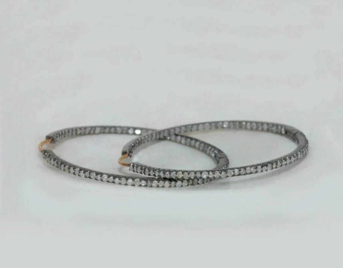 Art déco Boucles d'oreilles diamant Big Hoop Bijoux en argent 925 Cadeau. en vente