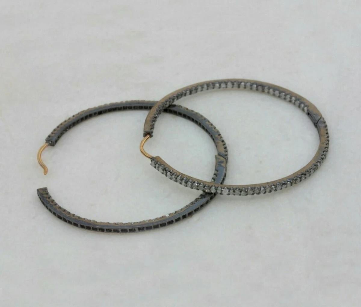 Boucles d'oreilles diamant Big Hoop Bijoux en argent 925 Cadeau. Neuf - En vente à Chicago, IL