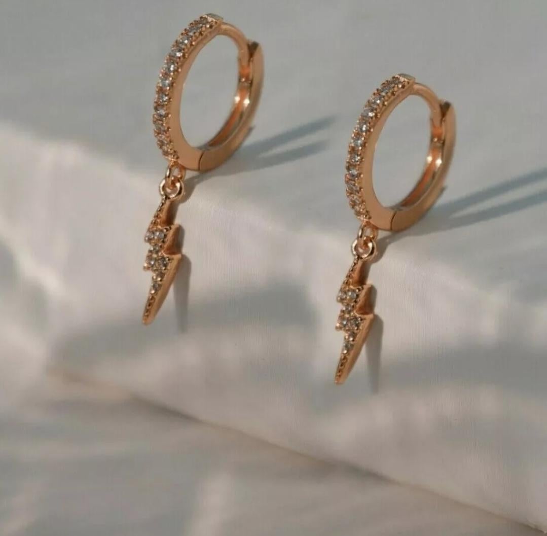 Pendiente de aro de diamantes para mujer Pendiente de aro de oro macizo de 14 quilates para regalo de Navidad. en venta 6