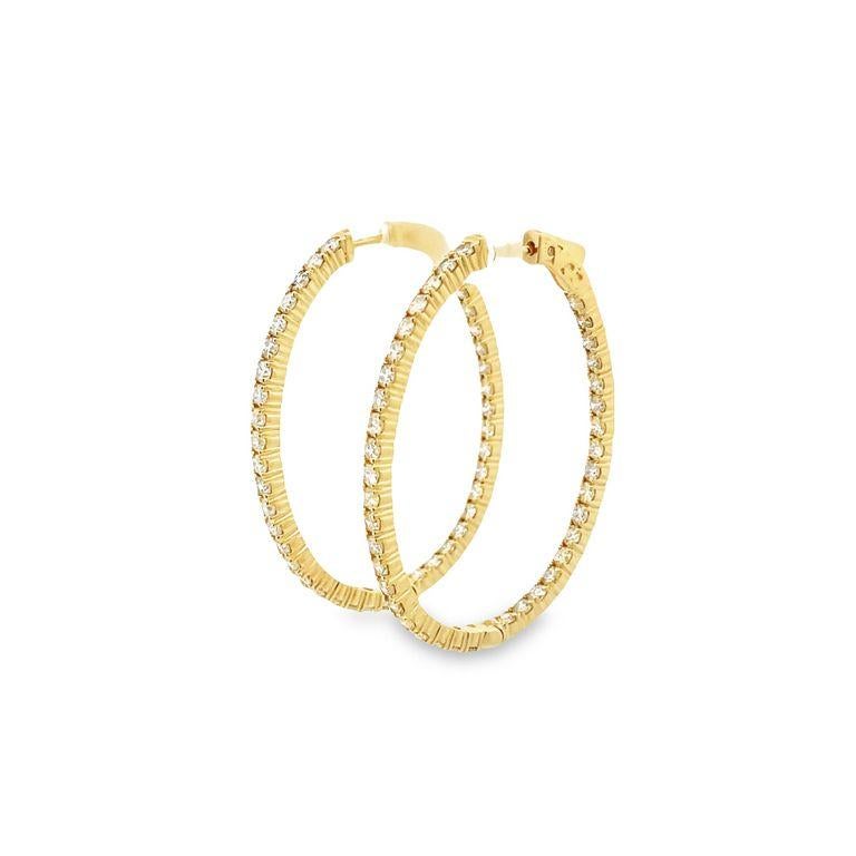 Diamond Hoop Earring Oval shape 4.36ct 14K yellow gold In New Condition For Sale In New York, NY