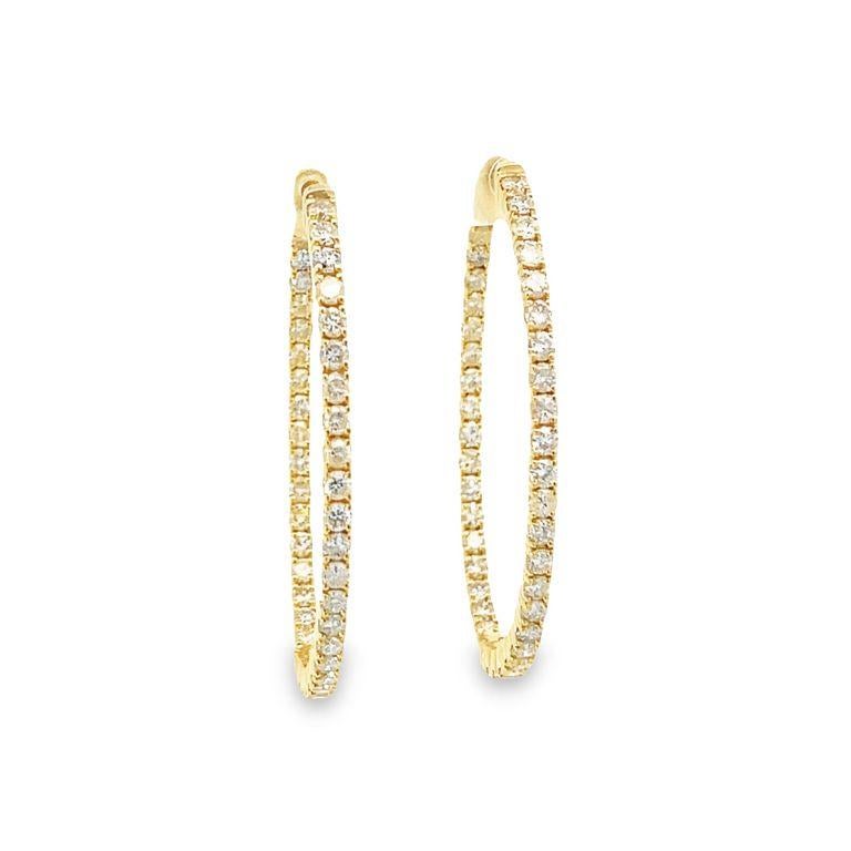 Women's Diamond Hoop Earring Oval shape 4.36ct 14K yellow gold For Sale