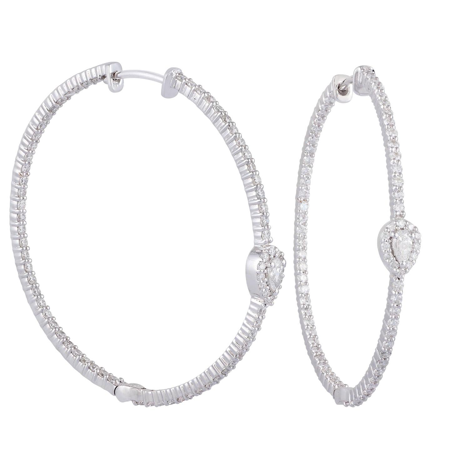 Diamond Hoop Earring Studded in 18 Karat White Gold