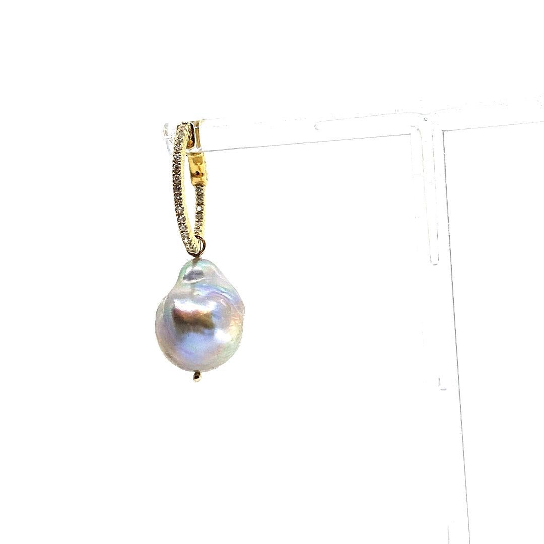 Diamant-Ohrring mit abnehmbaren Perlen (Rundschliff) im Angebot