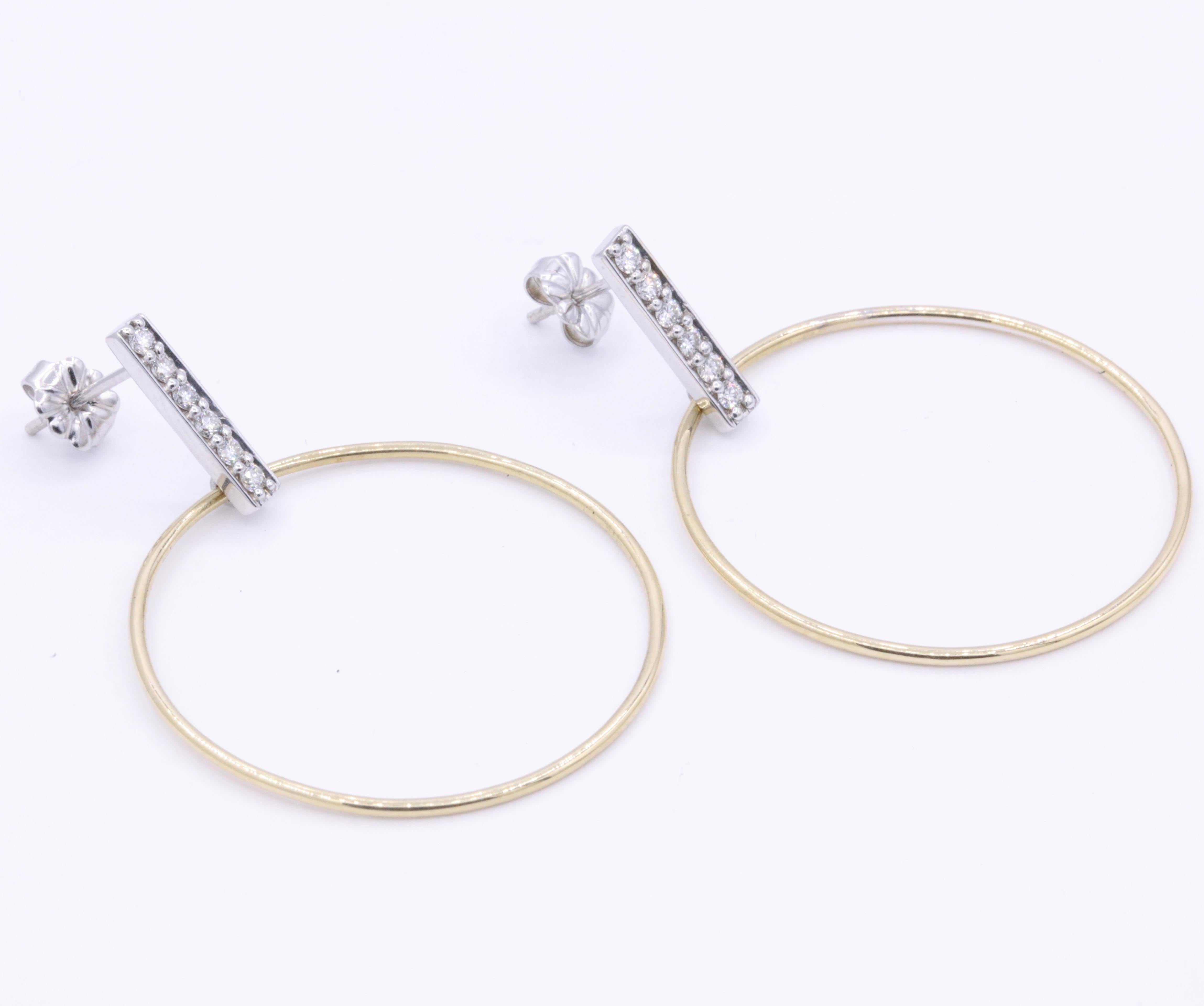 Contemporary Diamond Hoop Earrings 0.33 Carat 14K White & Yellow Gold