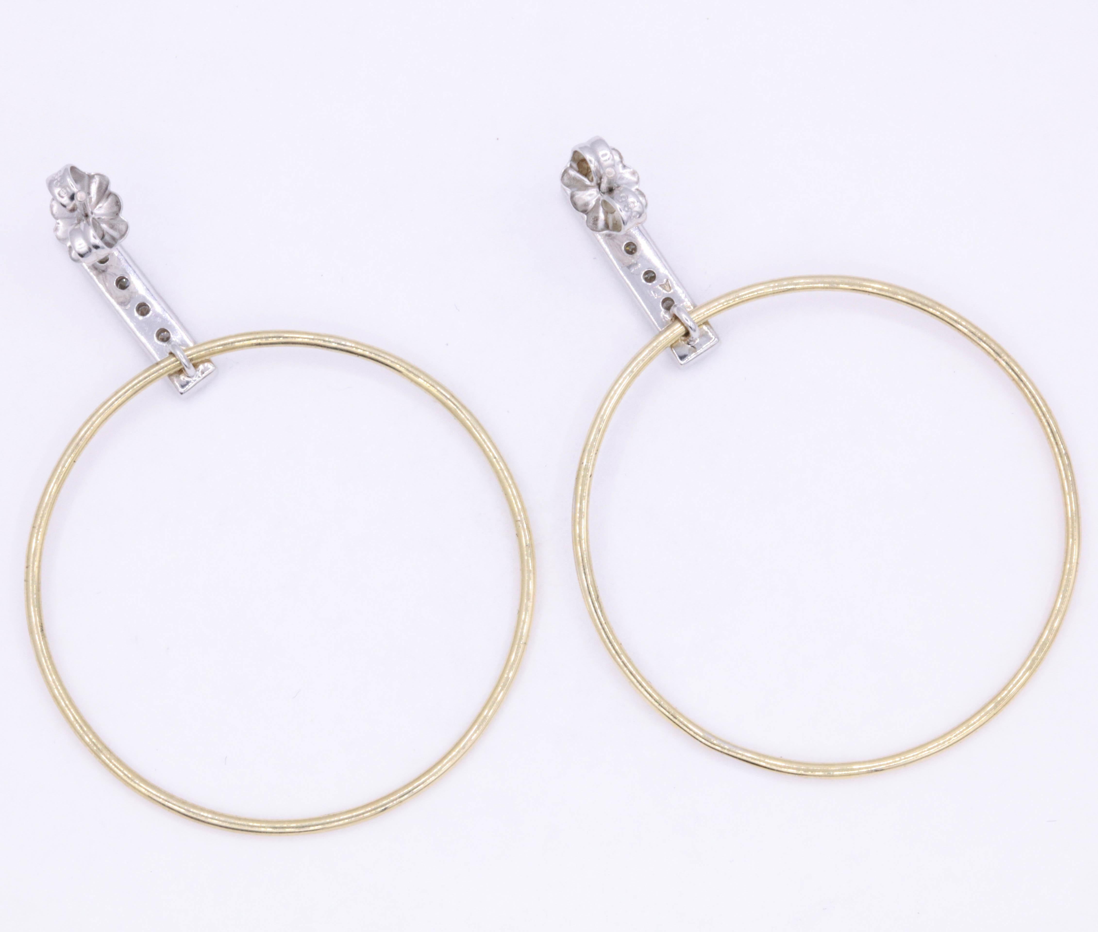 Round Cut Diamond Hoop Earrings 0.33 Carat 14K White & Yellow Gold