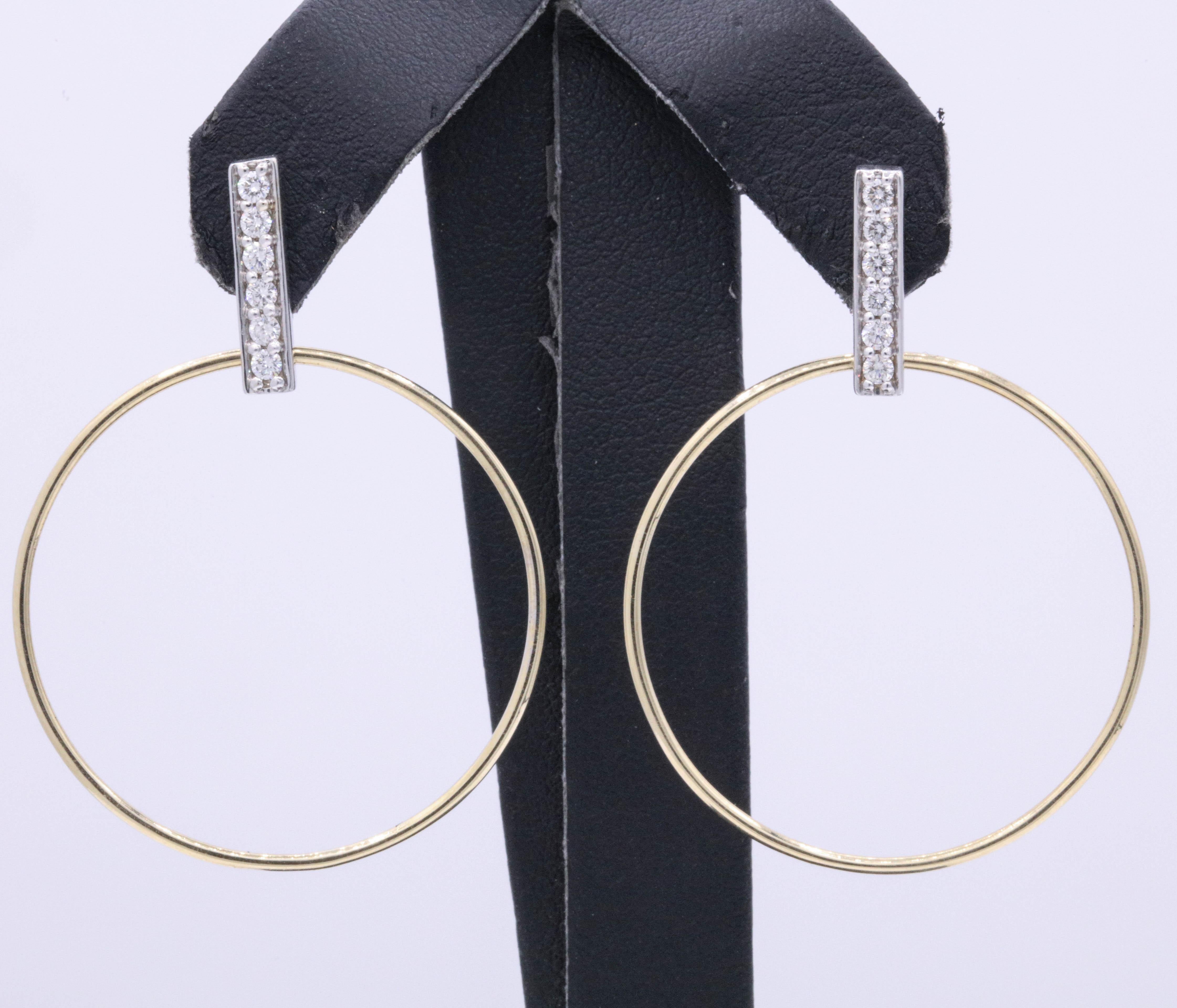 Diamond Hoop Earrings 0.33 Carat 14K White & Yellow Gold In New Condition In New York, NY