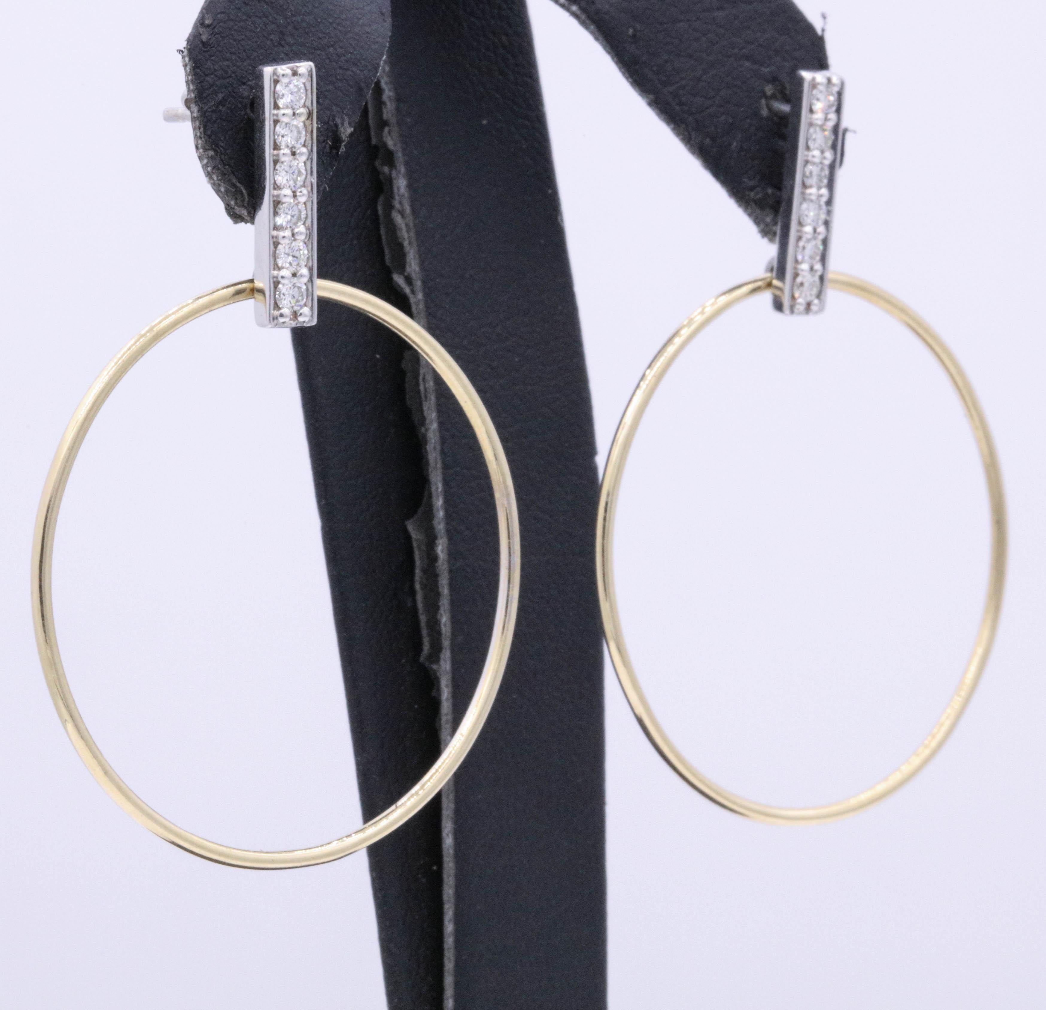Women's Diamond Hoop Earrings 0.33 Carat 14K White & Yellow Gold