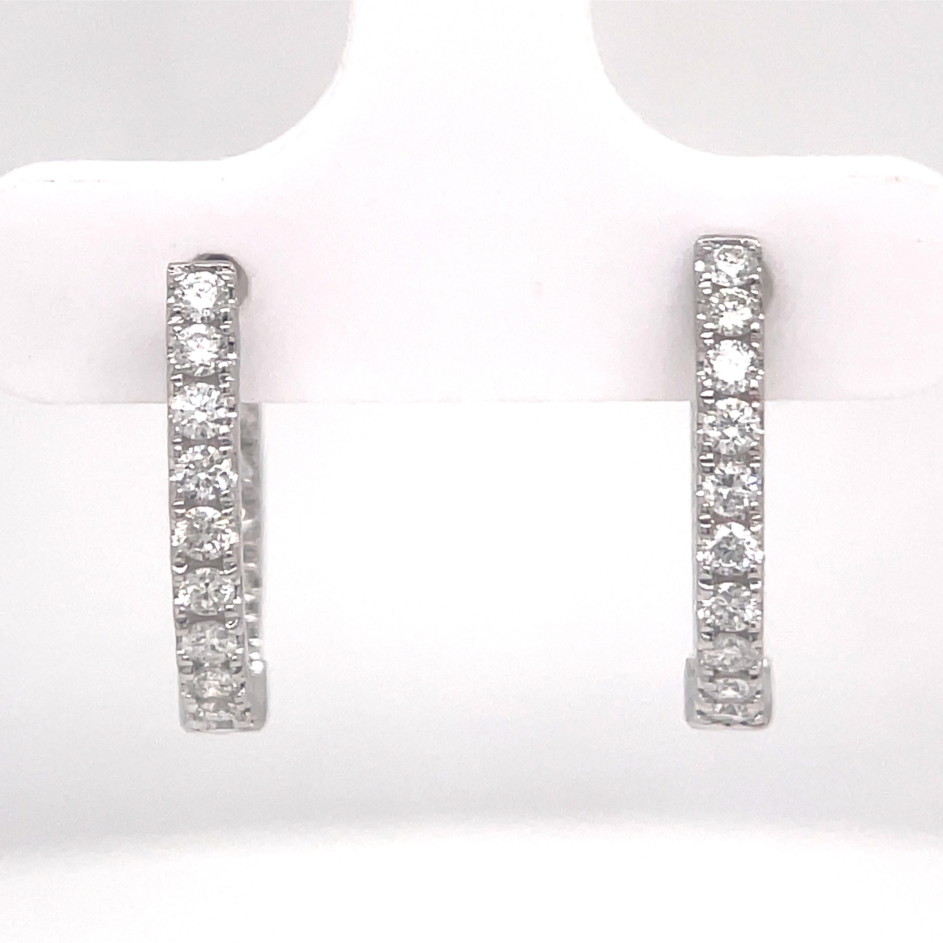 Contemporary Diamond Hoop Earrings 0.82 Carats 14 Karat White Gold 2.9 Grams For Sale