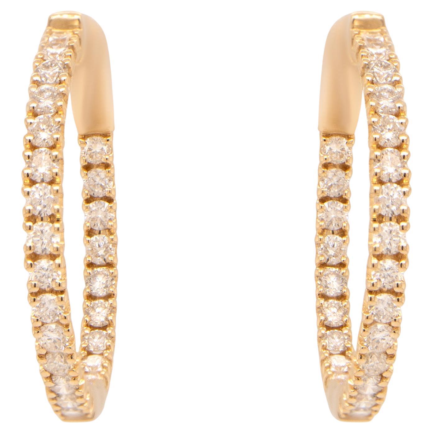 Pendientes de aro de diamantes 1 quilate total Oro amarillo de 14 quilates