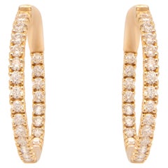 Pendientes de aro de diamantes 1 quilate total Oro amarillo de 14 quilates