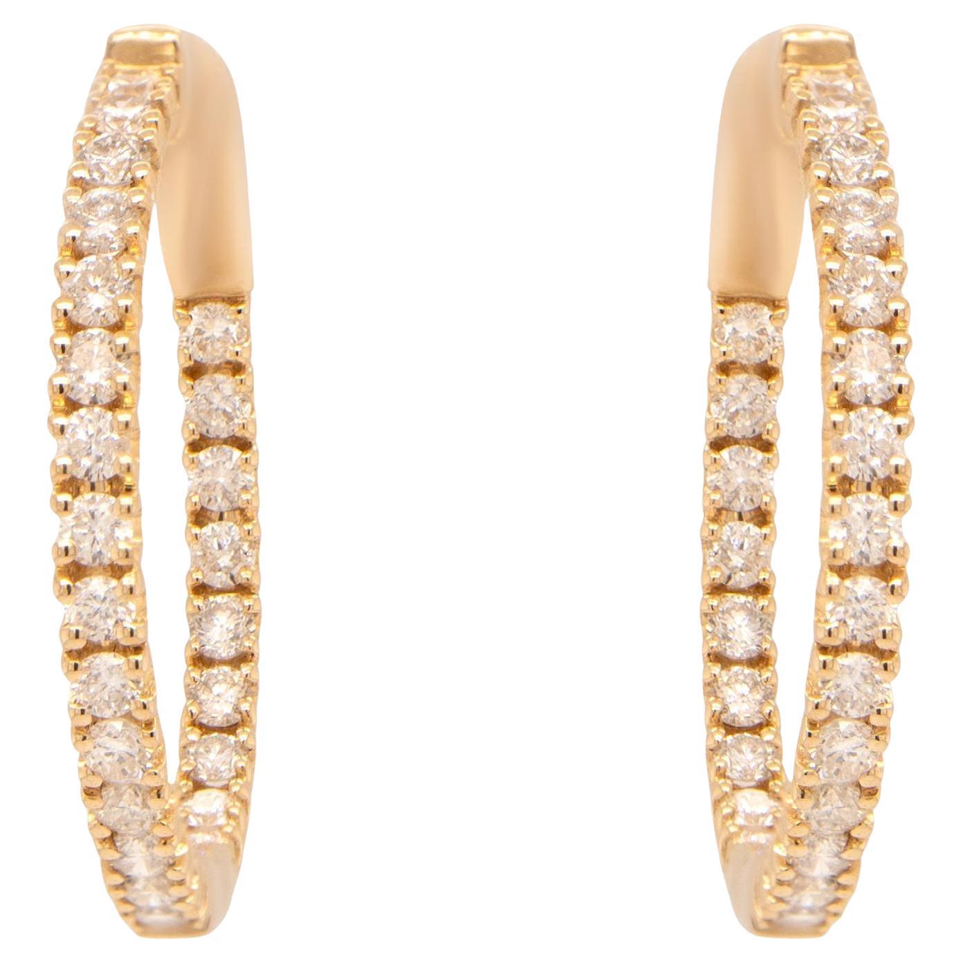 Pendientes de aro de diamantes 1 quilate total Oro amarillo de 14 quilates
