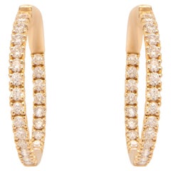 Pendientes de aro de diamantes 1 quilate total Oro amarillo de 14 quilates