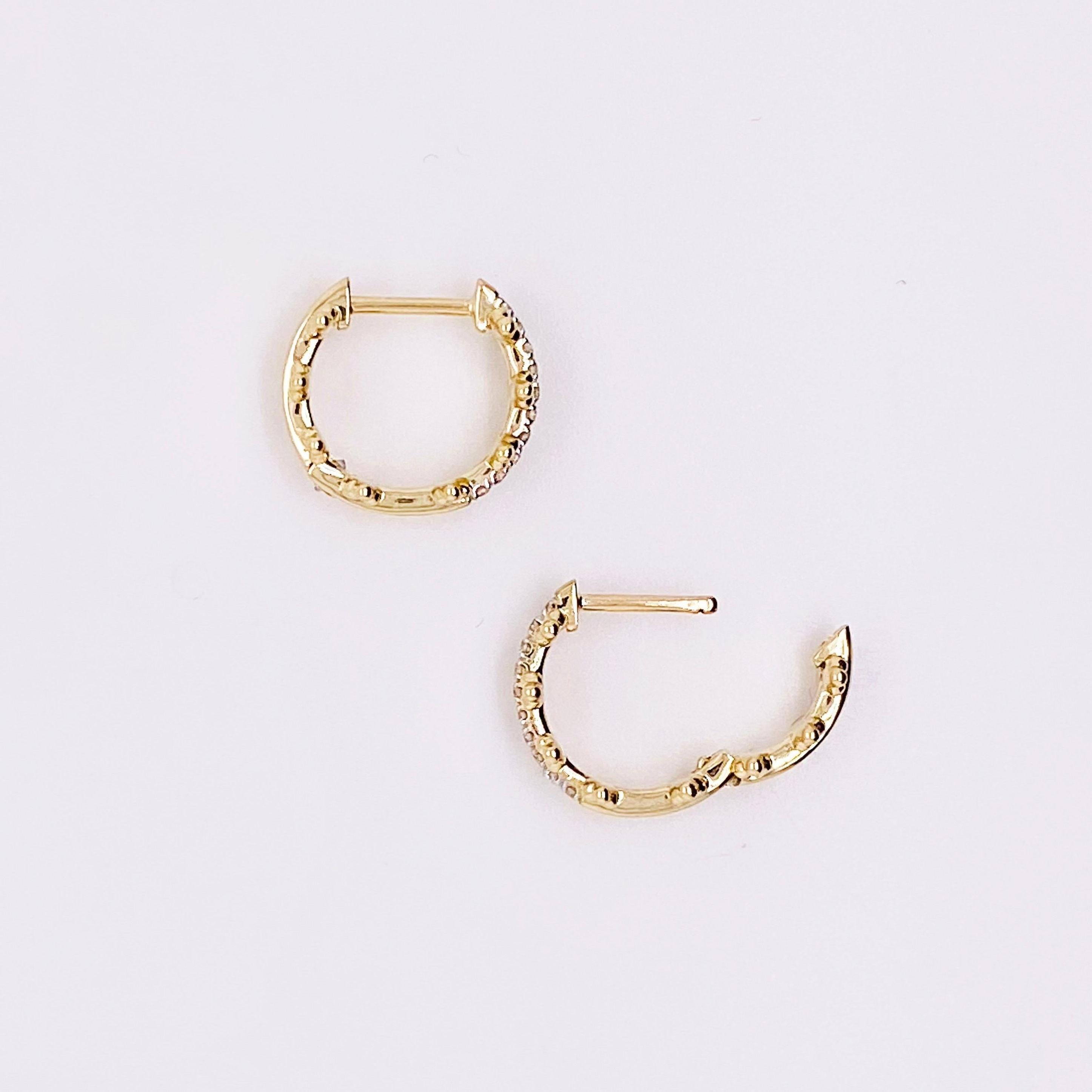 Diamond Hoop Earrings, 14 Karat Gold Beaded Pave Huggie, Gabriel EG13575Y45JJ For Sale 1
