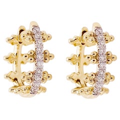 Diamond Hoop Earrings, 14 Karat Gold Beaded Pave Huggie, Gabriel EG13575Y45JJ