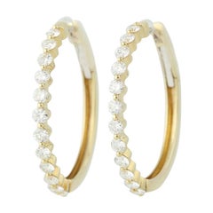 Diamond Hoop Earrings, 14 Karat Yellow Gold Pierced 1.47 Carat