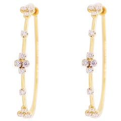 Diamond Hoop Earrings, 14 Karat Yellow Gold Prong Set Round Classic Screw Back