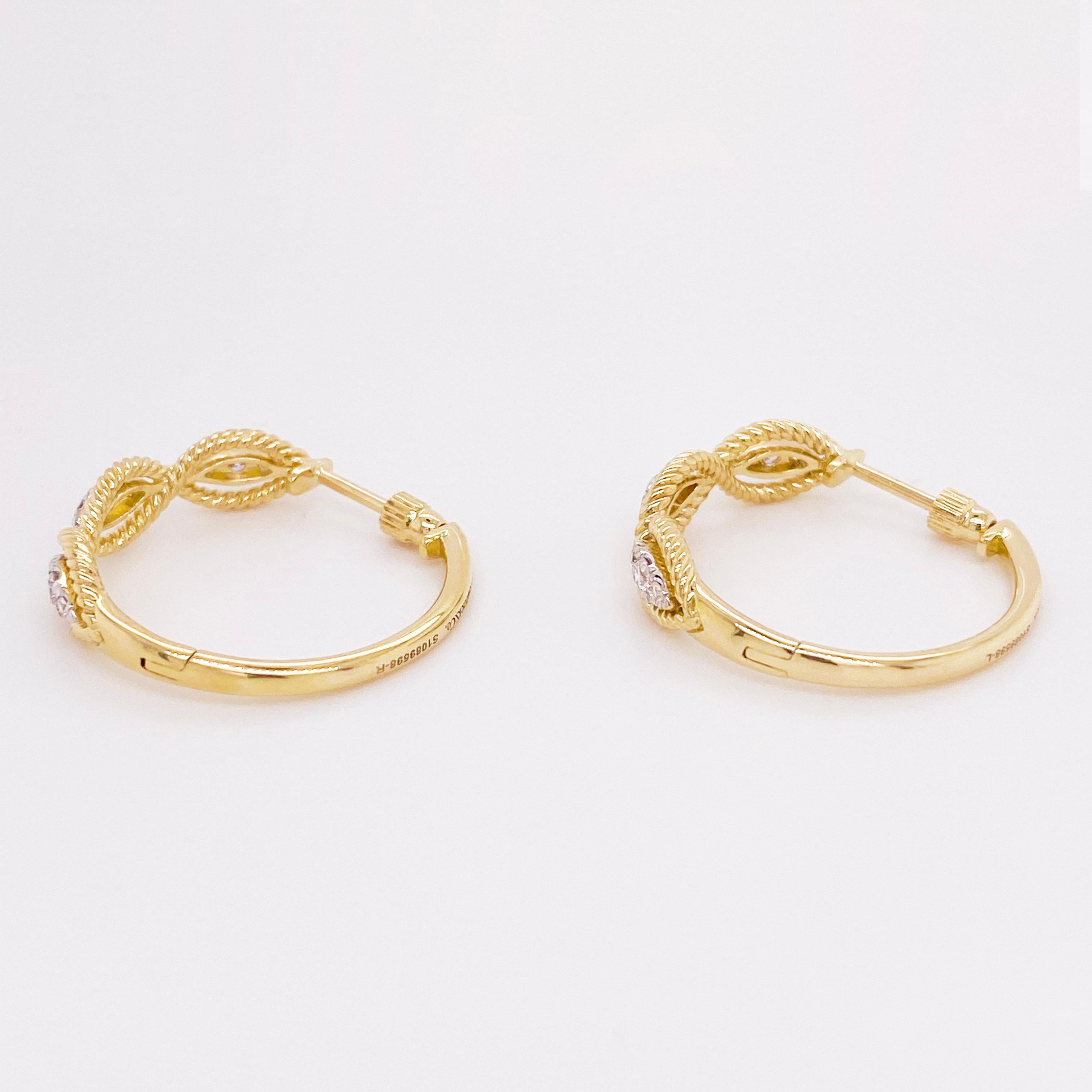 Diamond Hoop Earrings, 14 Karat Yellow Gold Twisted Layered, EG13651Y45JJ In New Condition For Sale In Austin, TX