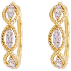 Diamond Hoop Earrings, 14 Karat Yellow Gold Twisted Layered, EG13651Y45JJ