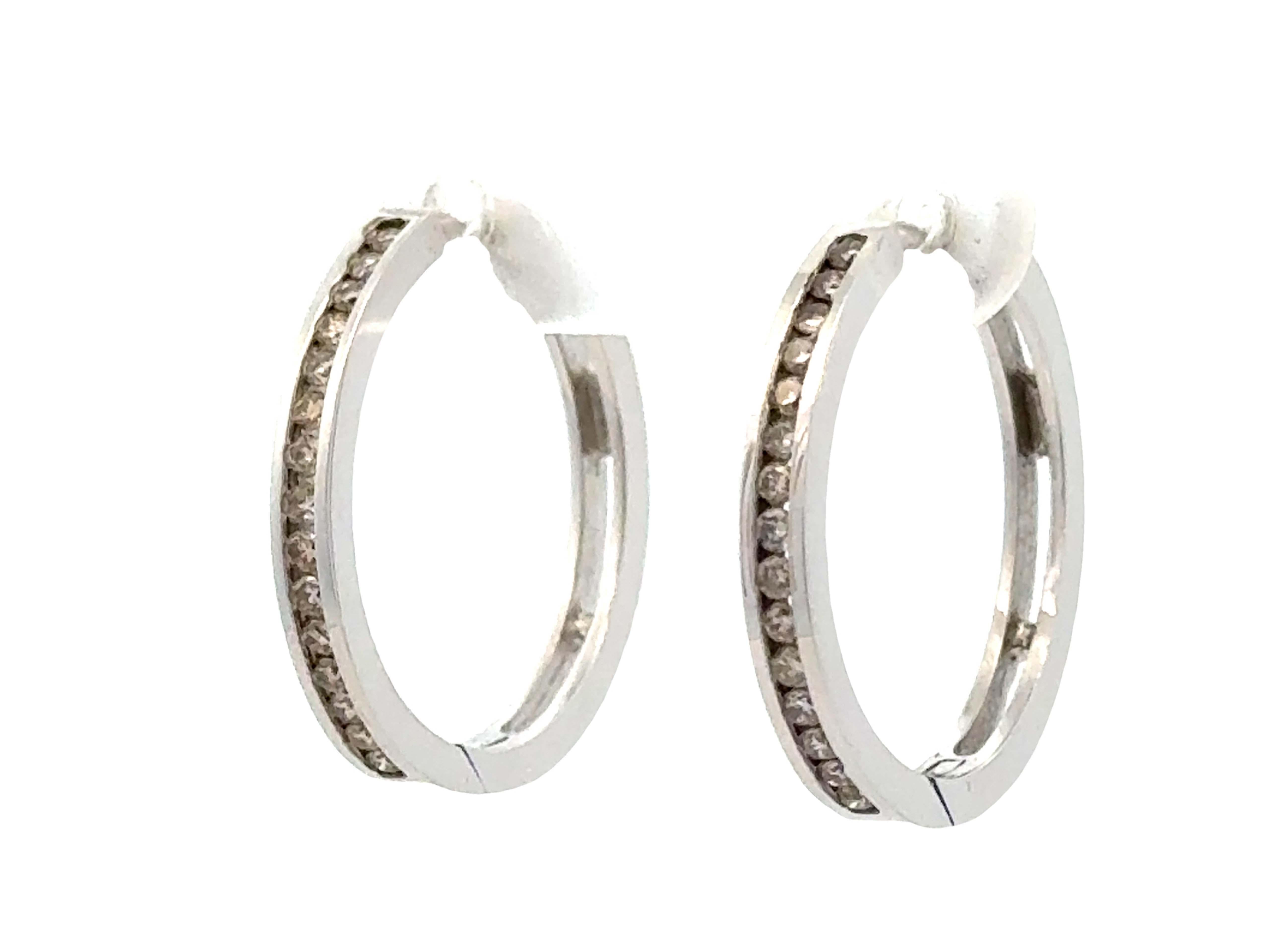 Taille brillant Créoles en diamant Or blanc massif 14K en vente