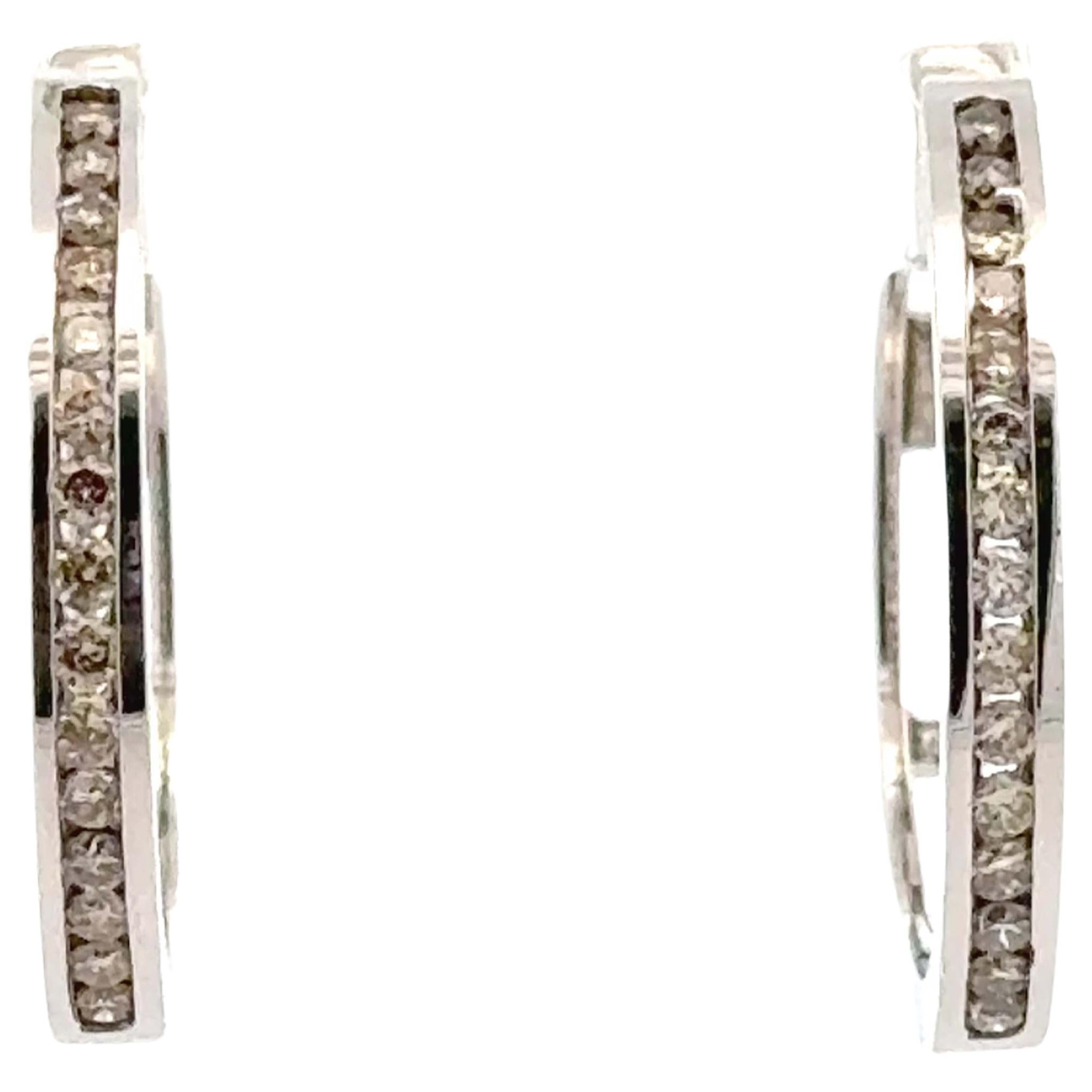 Diamond Hoop Earrings 14K Solid White Gold