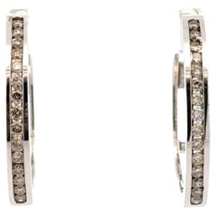 Diamond Hoop Earrings 14K Solid White Gold