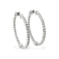 Diamond Hoop Earrings 14K White Gold 2.72 carats G I Color SI Clarity