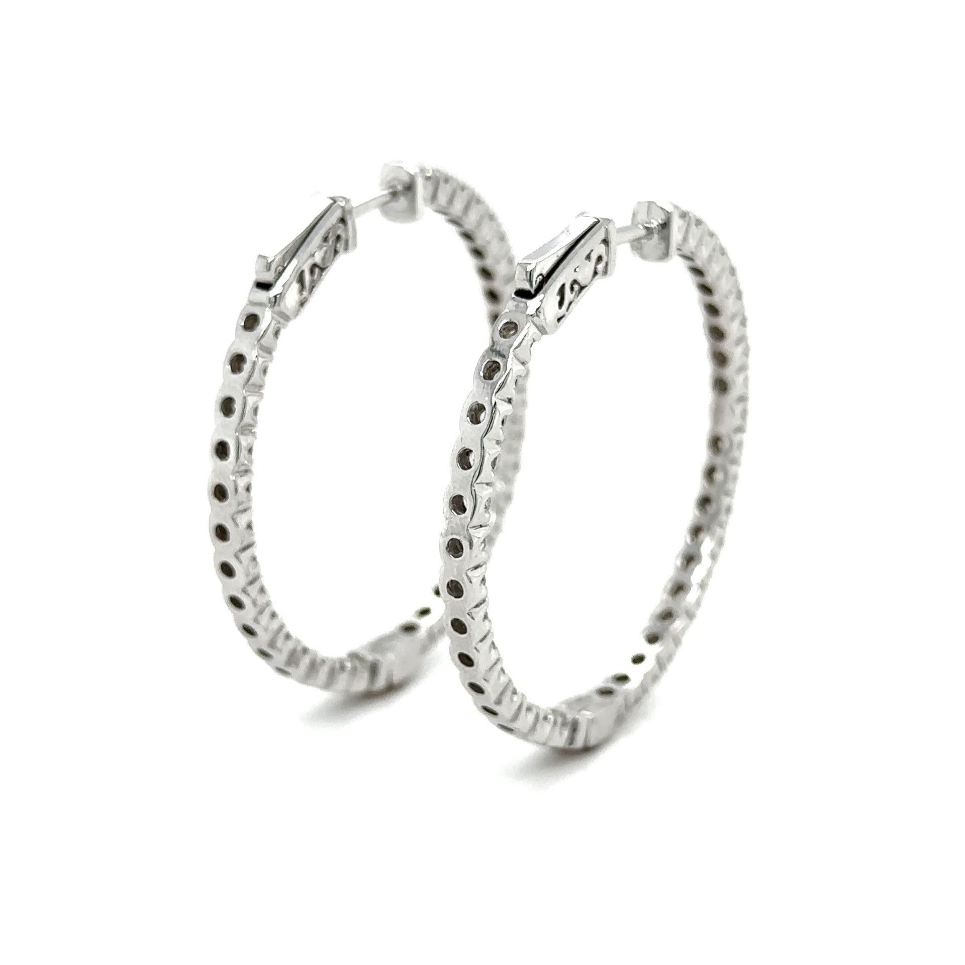 Contemporary Diamond Hoop Earrings 14K White Gold 2.72 carats G I Color SI Clarity For Sale