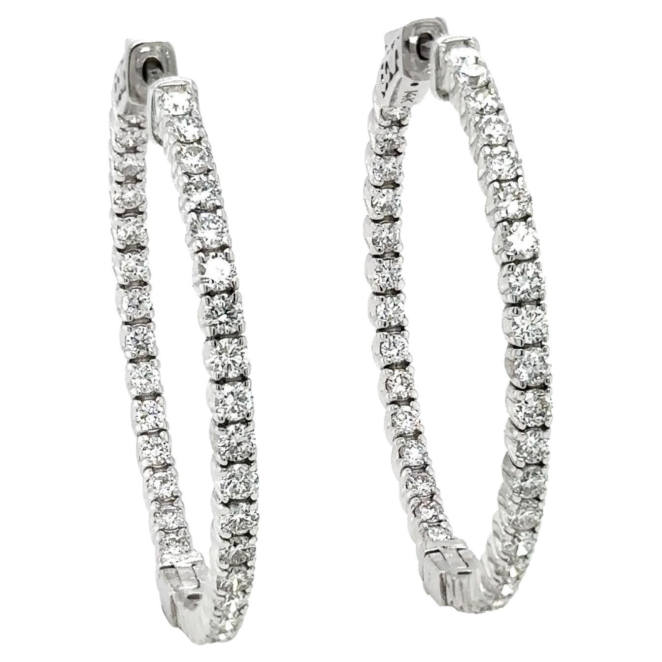 Diamond Hoop Earrings 14K White Gold 2.72 carats G I Color SI Clarity For Sale