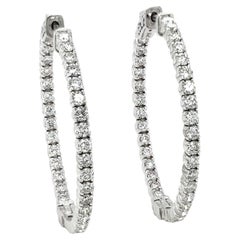 Diamond Hoop Earrings 14K White Gold 2.72 carats G I Color SI Clarity