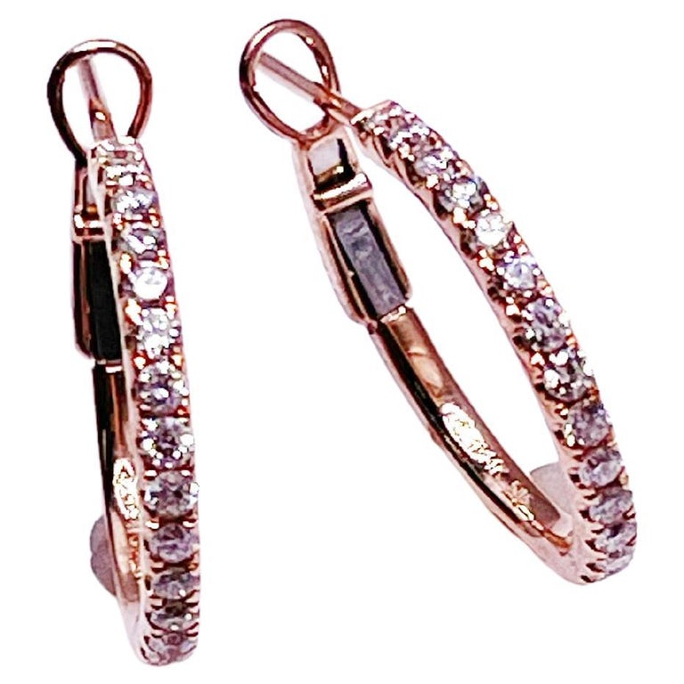 Diamond Hoop Earrings 14kt Rose Gold Elegant Earrings 0.75ct For Sale at 1stDibs