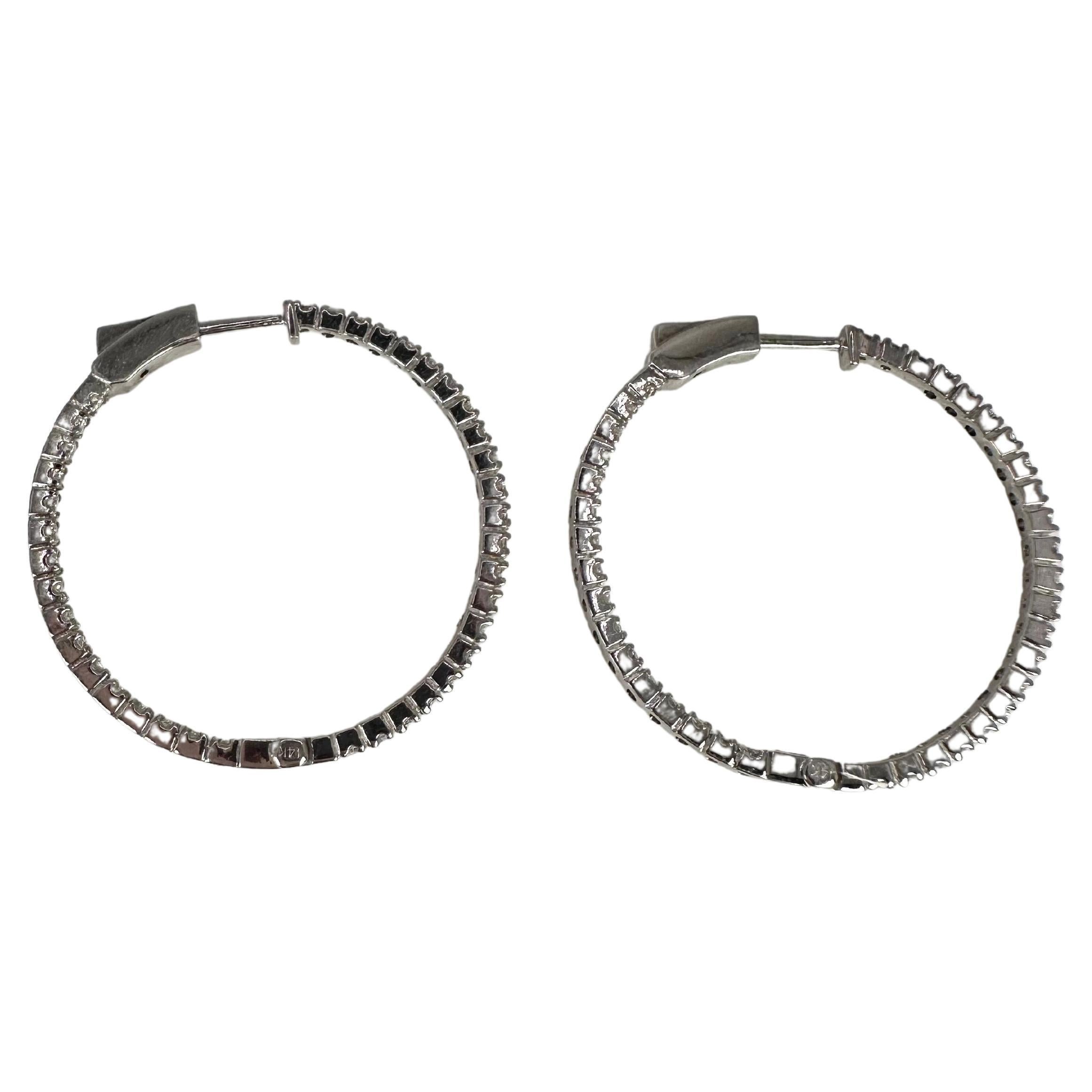 Diamond Hoop Earrings 14 Karat White Gold 1.96 Carat Diamond Hoops For ...
