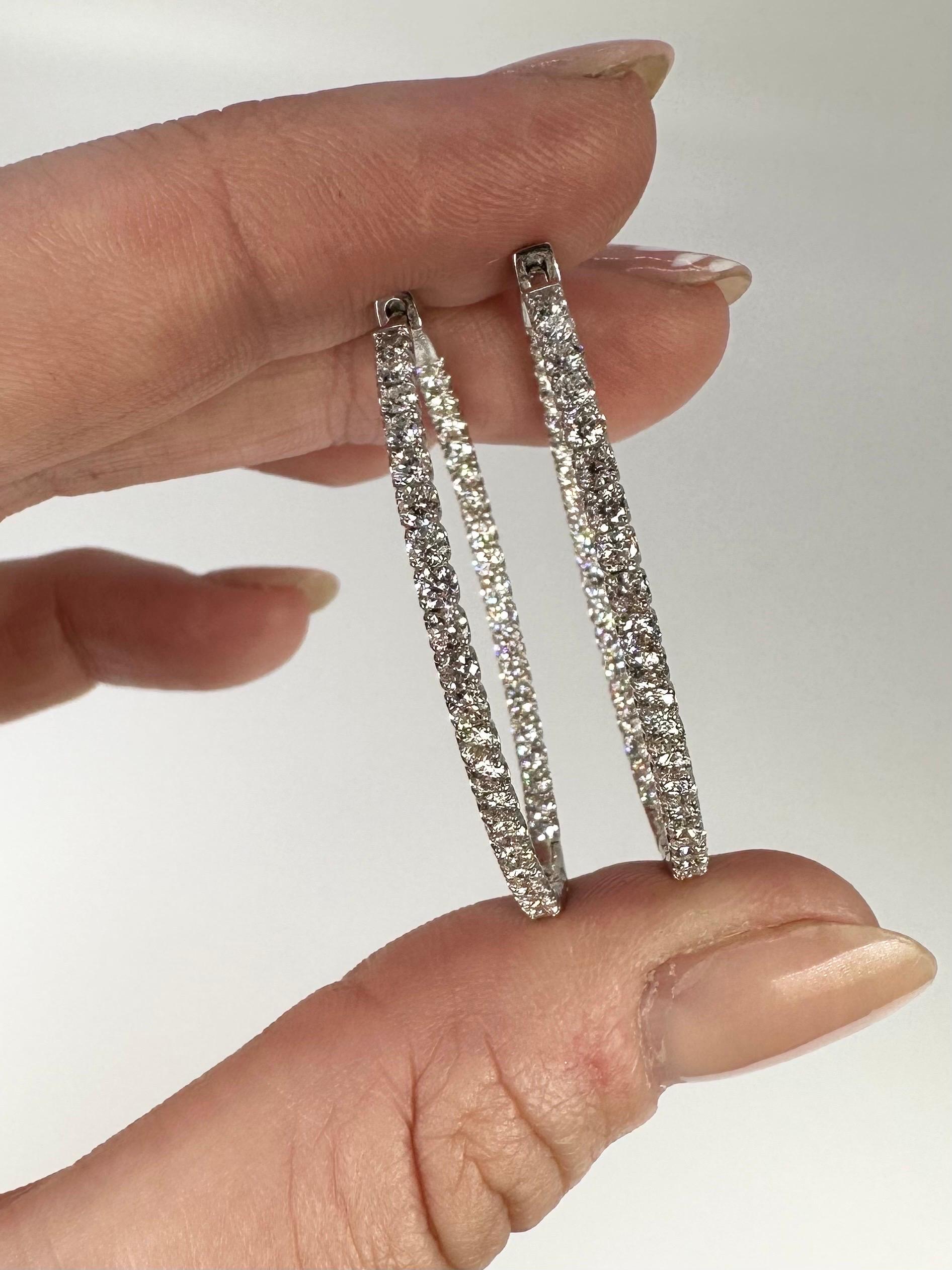 Diamond Hoop Earrings 14 Karat White Gold Inside Out Earrings 3 Carats Wow In New Condition For Sale In Jupiter, FL